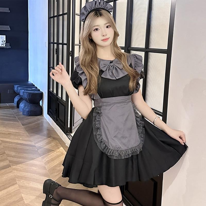 Womens Cosplay Costume Evening Dress Sweet Girl Outfits Cosplay Maid Dress Gothic Fancy Dress Maid Costume Set