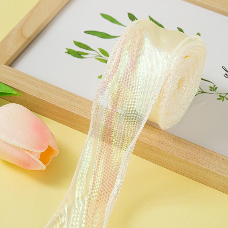 4cm x 10 Yards Iridescent Fishtail Yarn Ribbon, Polyester Lace Tulle for Floral Art & Baking.