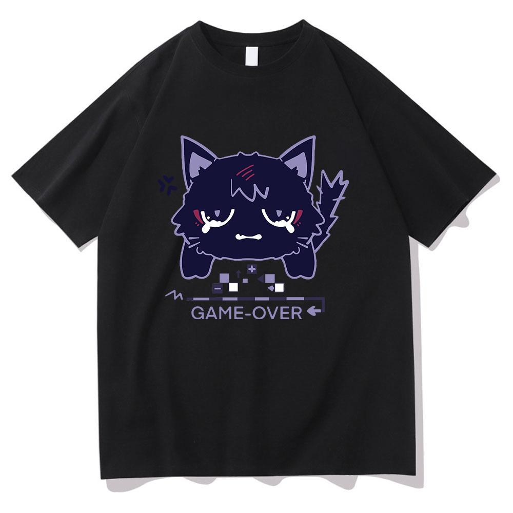 Genshin Impact Scaramouche Gatto Maglietta Carina Moda Anime Uomo/Donna Estetica Wanderer Maglietta Unisex Cotone Alta Qualità Magliette