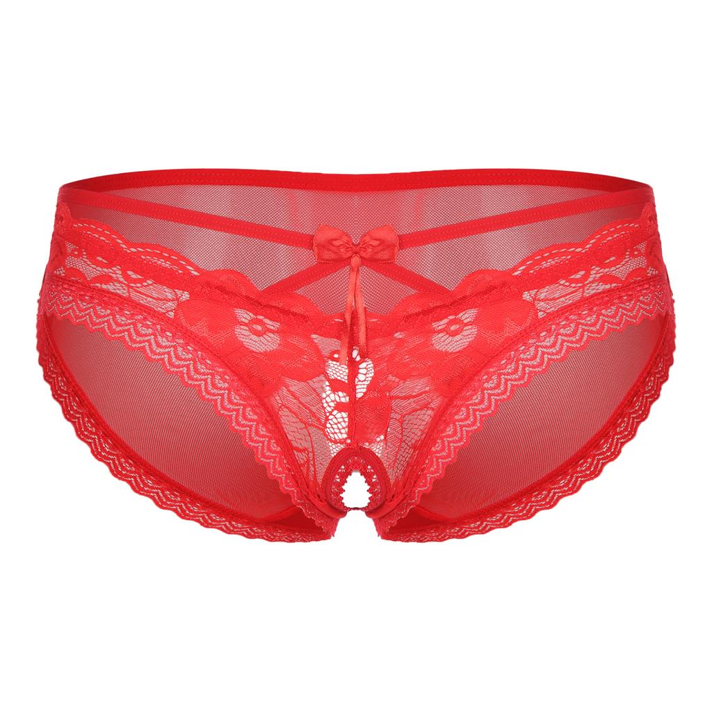 Pánské krajkové, síťované průhledné kalhotky Pure Light bez rozkroku Spodní prádlo Sissy s mašličkami Noční plavky na ramínka