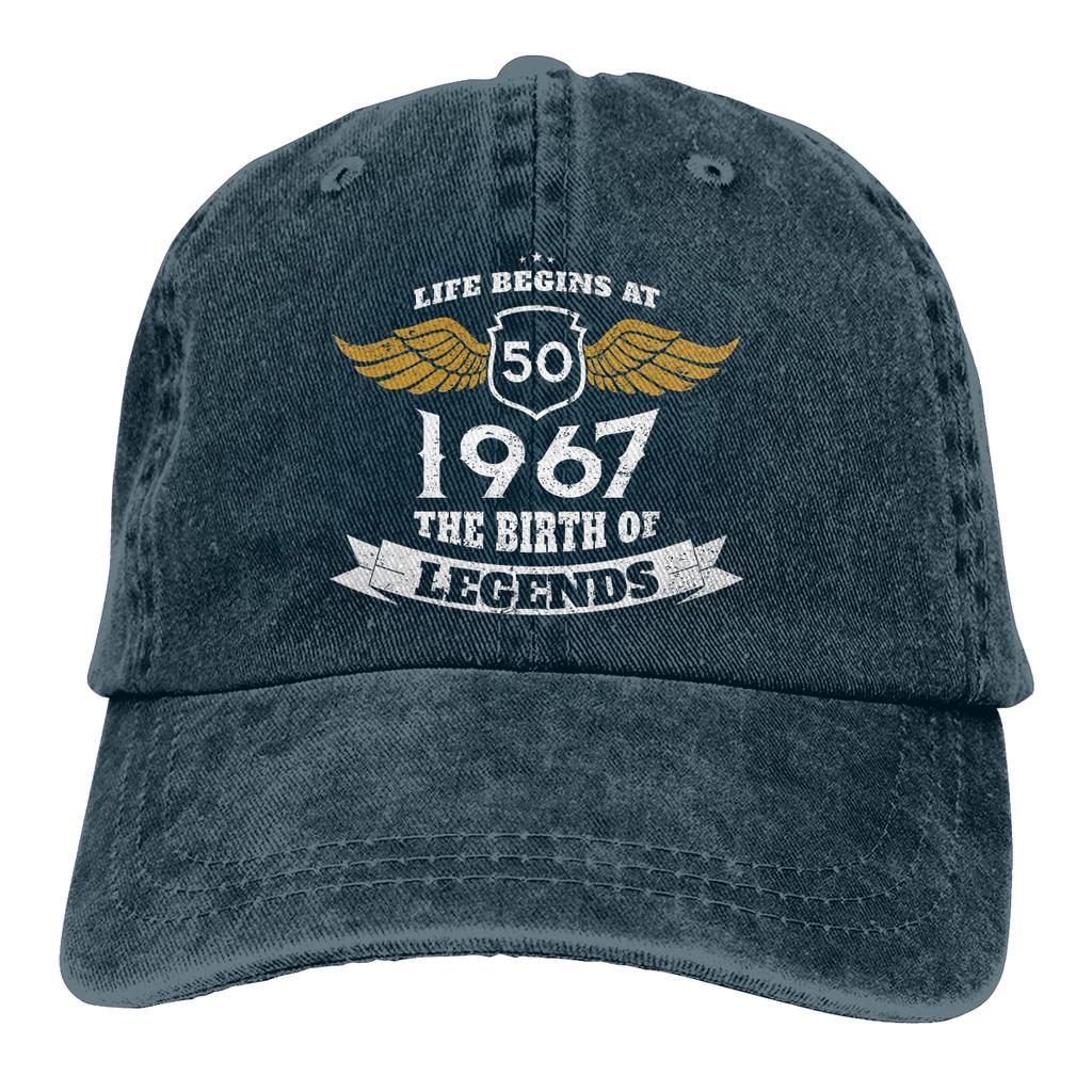 Adjustable Solid Color Baseball Cap Life Begins At 50 1967 The Birth Of Legends Washed Cotton 50 Years Old  Sports Woman Hat