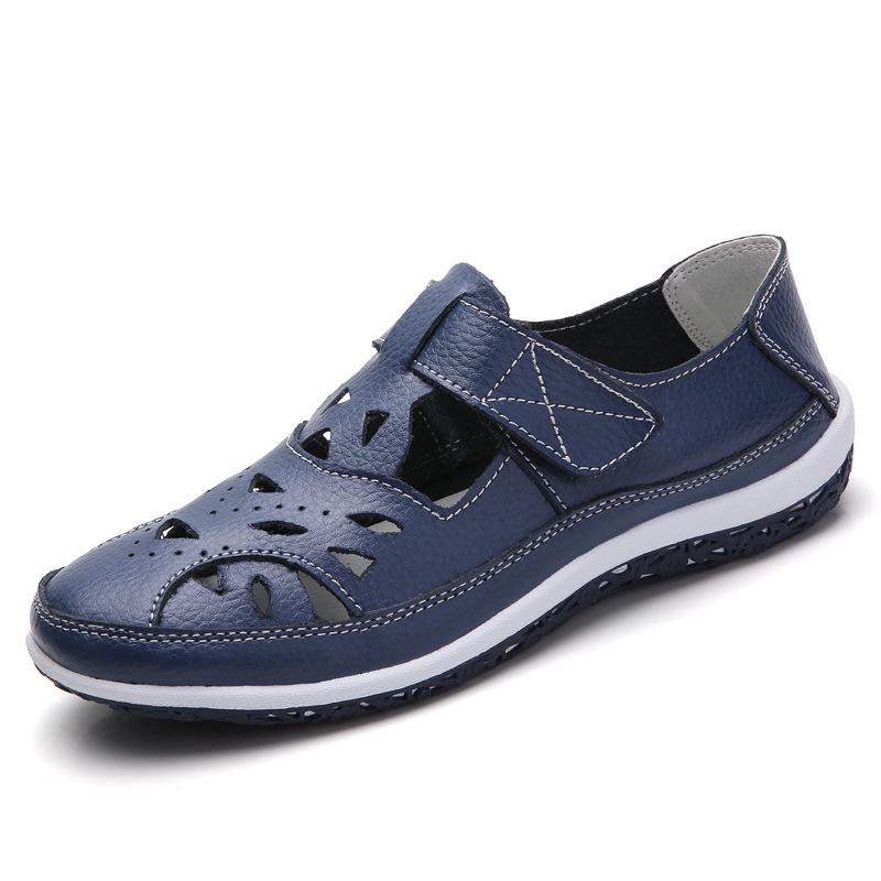 Sandały damskie z prawdziwej skóry 2024 Lato Ręcznie robione Damskie buty Skórzane sandały Kobiety Płaskie Buty plażowe Retro Buty dla matki