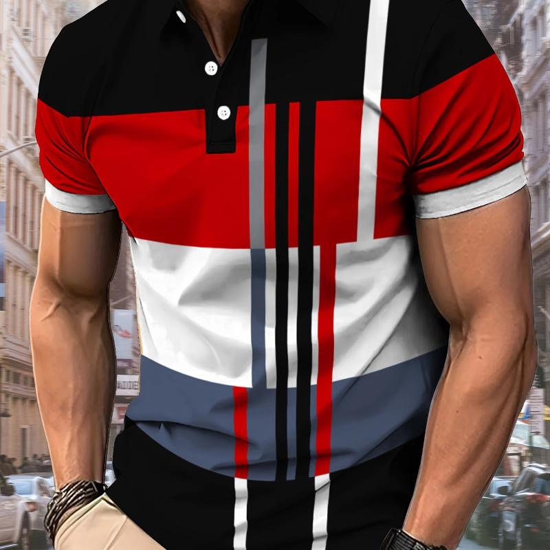 

Мужская рубашка поло с цветными блоками, 3D-принтом, для улицы, с коротким рукавом, напечатанная, на пуговицах, одежда, модный дизайн, повседневная, дышащая 6XL