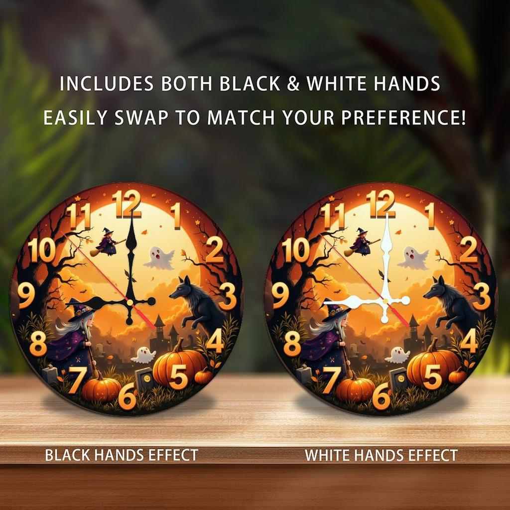 Custom Pattern Wall Clock, Halloween style design, Artistic Home Decor, 10-Inch Silent Wooden Wall Clock