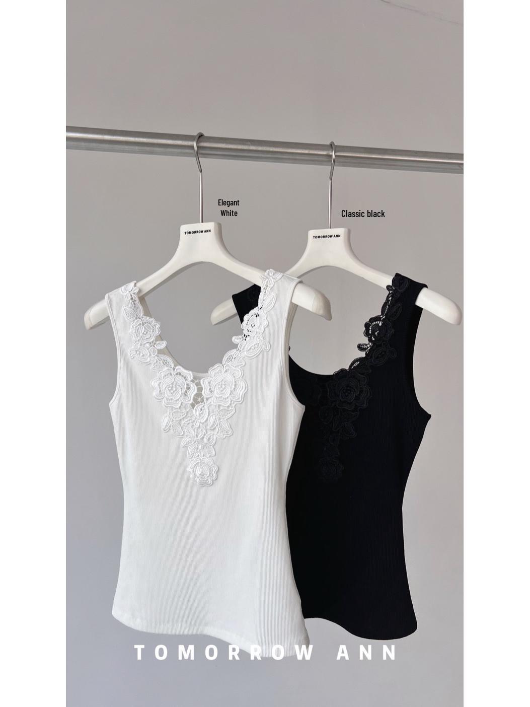 TOMORROWANN Women s Slim Fit Sleeveless Lace Embroidery V-neck Top Medium