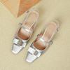 French Mary Jane Single Shoes Bag Head Sandals Women's Thick Heel 2025 New Summer Silver One-word Buckle with High Heels