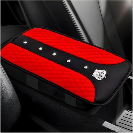 Bling Crown Car Center Console Mats, Anti-Slip And Waterproof Crystal Car Armrest Pad Protector, Universal Rustproof Armrest Decor Cushion For Cars &