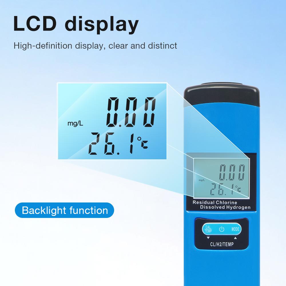 H2/ORP/Temp/Cl2 Meter Optional Digital Water Quality Tester High Accuracy Chlorine Hydrogen Tester for Drinking Water Pool
