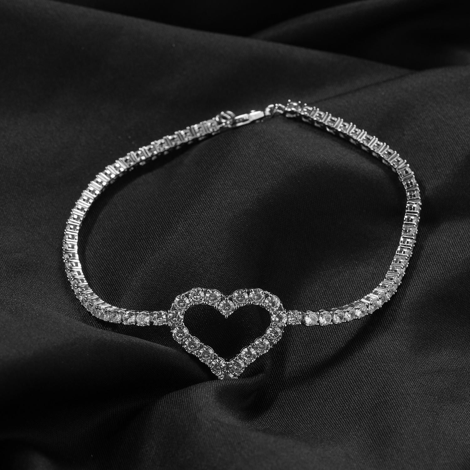 

THE BLING KING 3mm Tennis Link Hollow Heart Anklet Iced Out Cubic Zirconia Adjustable Anklet Women s Luxury Gift Hiphop Jewelry 9inch срібний