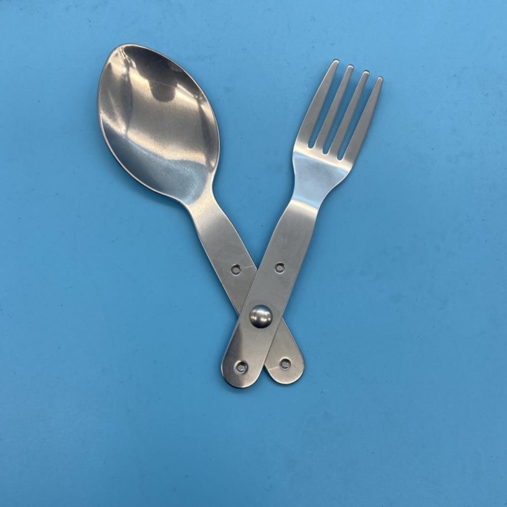 Space-saving Camping Spoon Silver Spoon & Fork Creative 2-in-1 Foldable Fork  Picnic