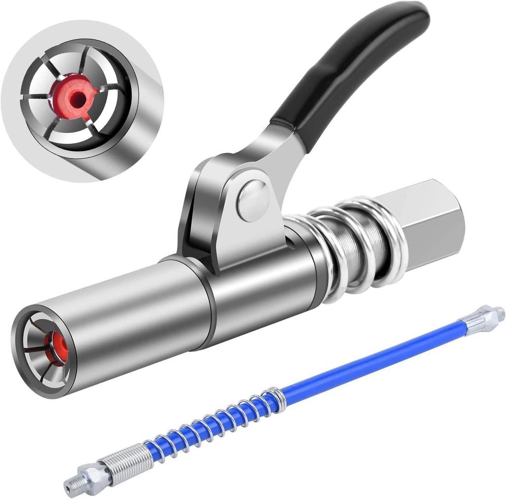 Double-Handle Stainless Steel High-Pressure Grease Gun Nozzle with Explosion-Proof Hose and Flat Oil Injection