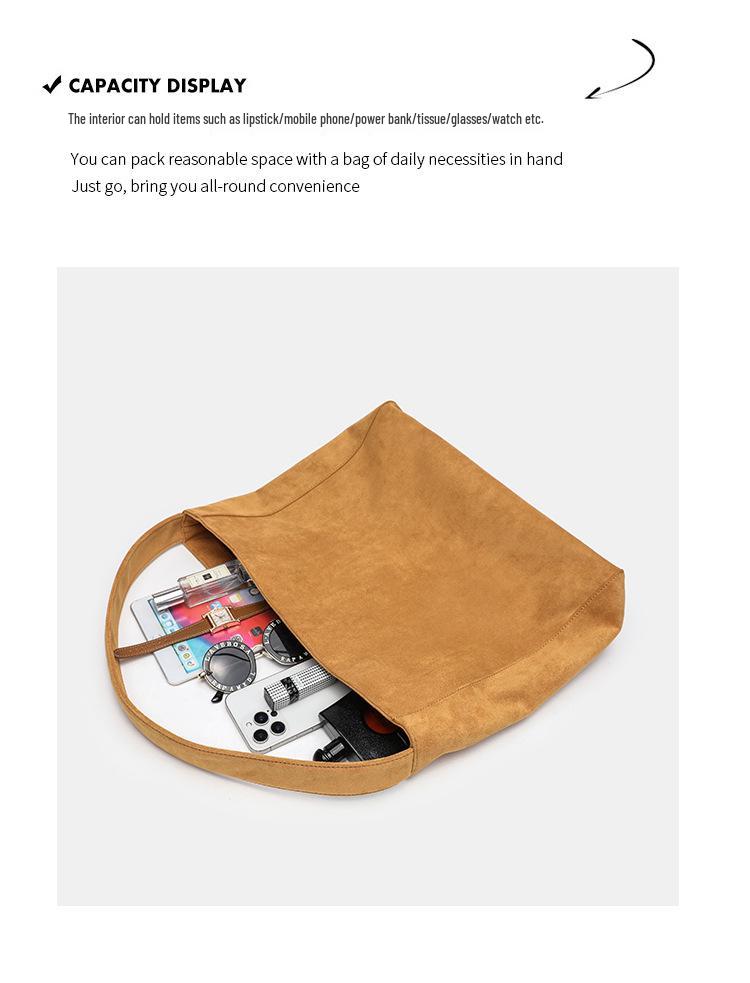 2025 Suede Large-Capacity Retro Shoulder Tote - Solid Color