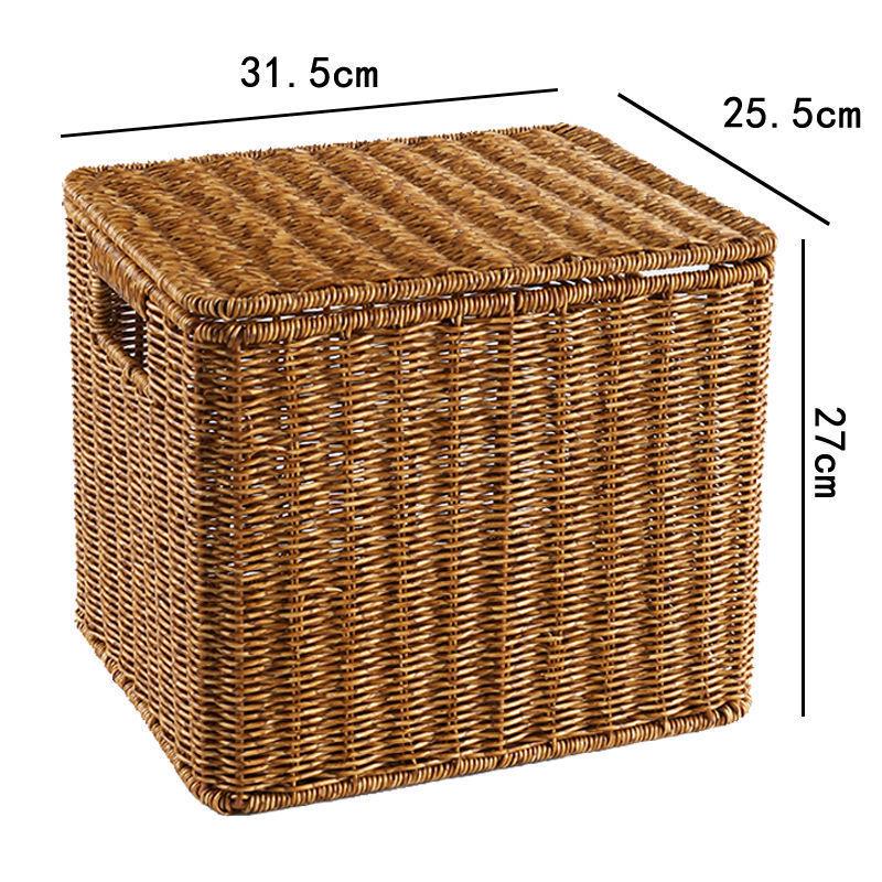 Nordic Style Rattan-Look Woven Storage Box with Lid for Bedroom and Household Organization.