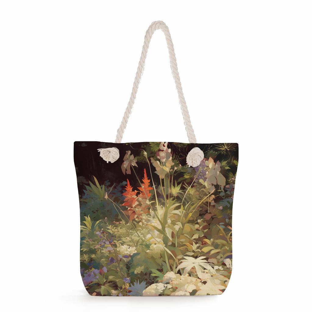 Multifunctional Oil painting flowers Printed Thick Rope Shoulder Beach Bag Casual large capacity handbag 0245