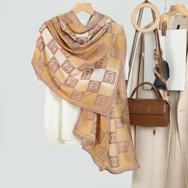 New simple checkerboard printing imitation velvet long scarf silk scarf women's fashion autumn and winter warm thin shawl