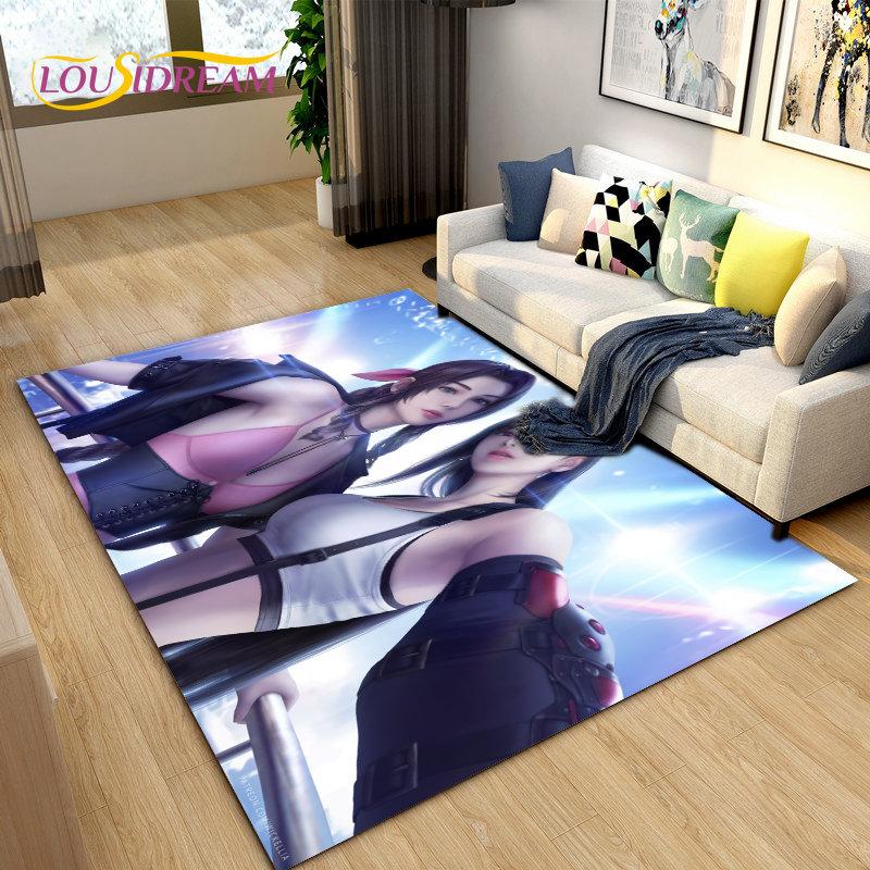Sexy Girl Lace Tifa Aerith Anime Area Rug,Carpet Rug for Living Room Bedroom Sofa Doormat Decoration, Kids Non-slip Floor Mat 3D
