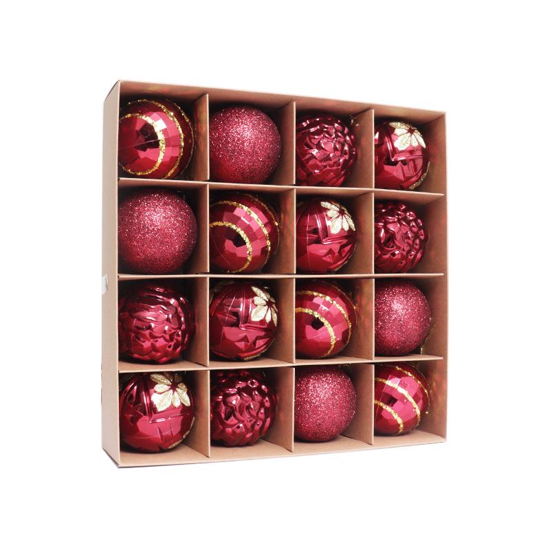 6cm Electroplated Pink Christmas Ball Ornaments - 16 Piece Set with Snowflakes