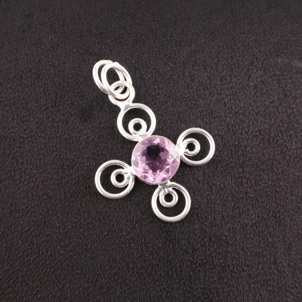 Rare Morganite Gemstone 925 Sterling Silver Jewelry Handmade Round Stone Pendant PP-41-10