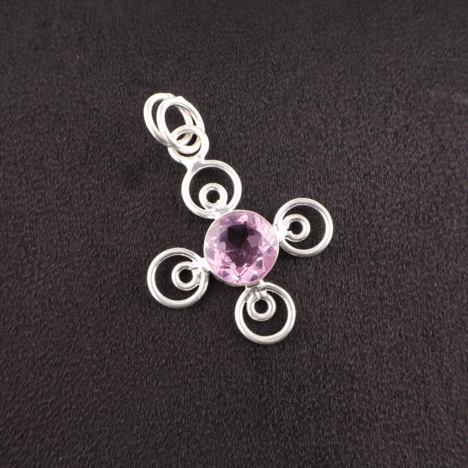 

Rare Morganite Gemstone 925 Sterling Silver Jewelry Handmade Round Stone Pendant PP-41-10