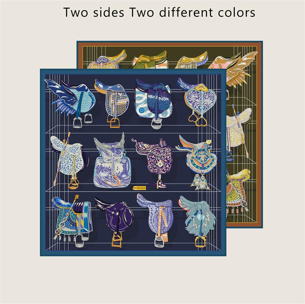 Silk Scarves Wraps Saddle World Printed Twill Silk Scarf Women Shawls Luxury Design Hijab Fashion Square Curled Scarf 90CM x 90CM