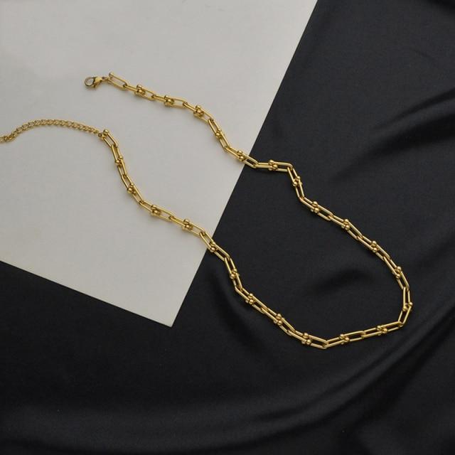 Sterling Tone U Shaped Chain Pendant Necklace Gathering Jewelry For Women Geometric Chunky Pendant Necklace Celebration NewGeometric Chain