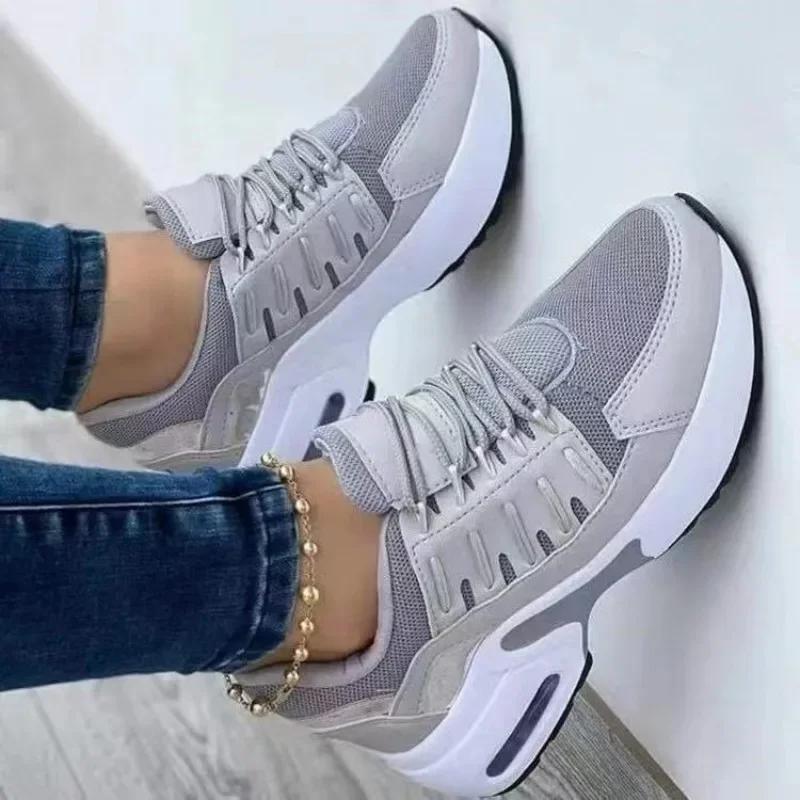 Fashion Sneakers 2025 New Fashion Wedge Platform Plus Size Casual Sports Shoes Women Lace-up Mesh Breathable Women's Vulcanized Shoes