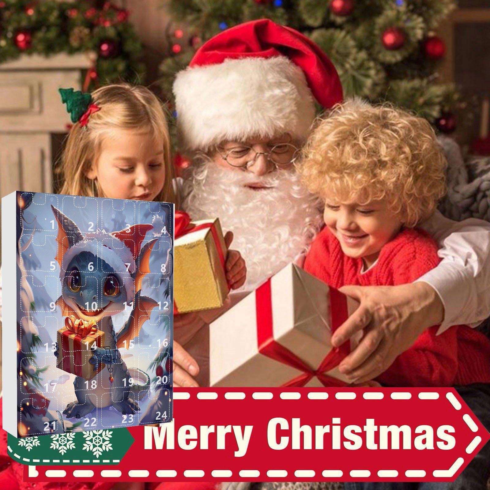 

2D Коробка-адвент-календарь, Рождественский календарь обратного отсчета (с декоративной игрушкой-драконом), 24-дневный рождественский адвент-календарь, украшение для рождественской елки One Size