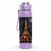 1PC Eiffel Tower Night Scene 750ml Color Plastic Sports Water Bottle Leakproof Flip Straw Lid For Sports Office Home Use