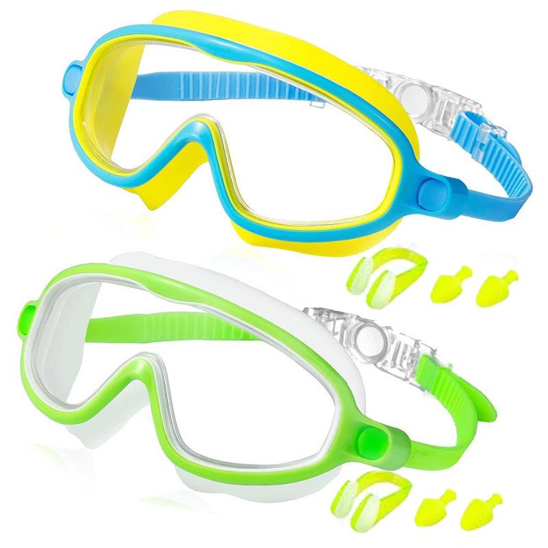 Children's Large Frame Swim Goggles with Nose Cover, Waterproof Anti-Fog, for Boys and Girls