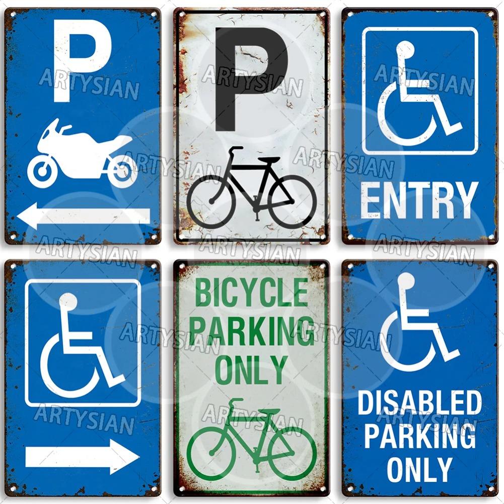 Vintage Parking Metal Sign Bicycle Disabled Motor cycle Parking Retro Metal Plaque Do not Attach Bikes To The Fence