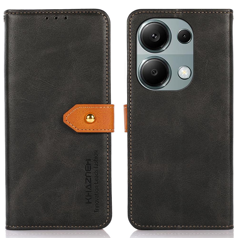 

KHAZNEH For Xiaomi Redmi Note 13 4G Leather Case Golden Magnetic Buckle Protective Phone Cover D