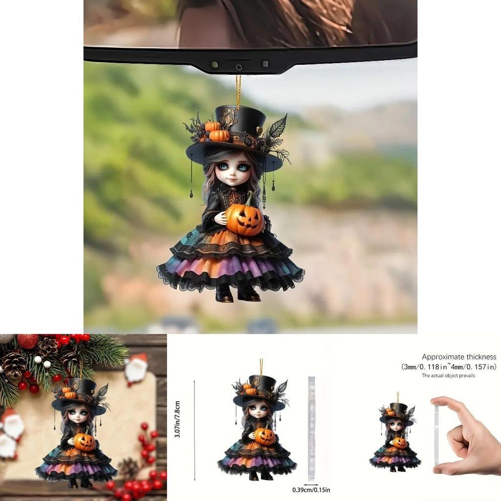 Acrylic Halloween Witch Car Rearview Mirror Decoration With Cartoon Style For Auto Interior Decor