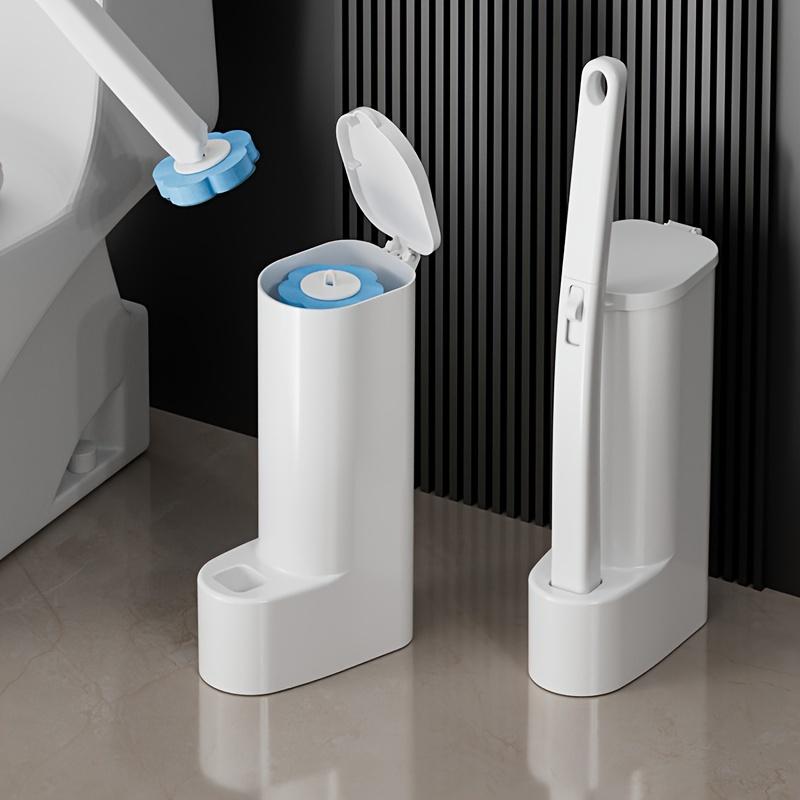 Disposable Toilet Brush with 12 Replacement Heads and Holder, Plastic Bathroom Cleaning Set with Soft Bristles, No-Dead-Angle, Base Included