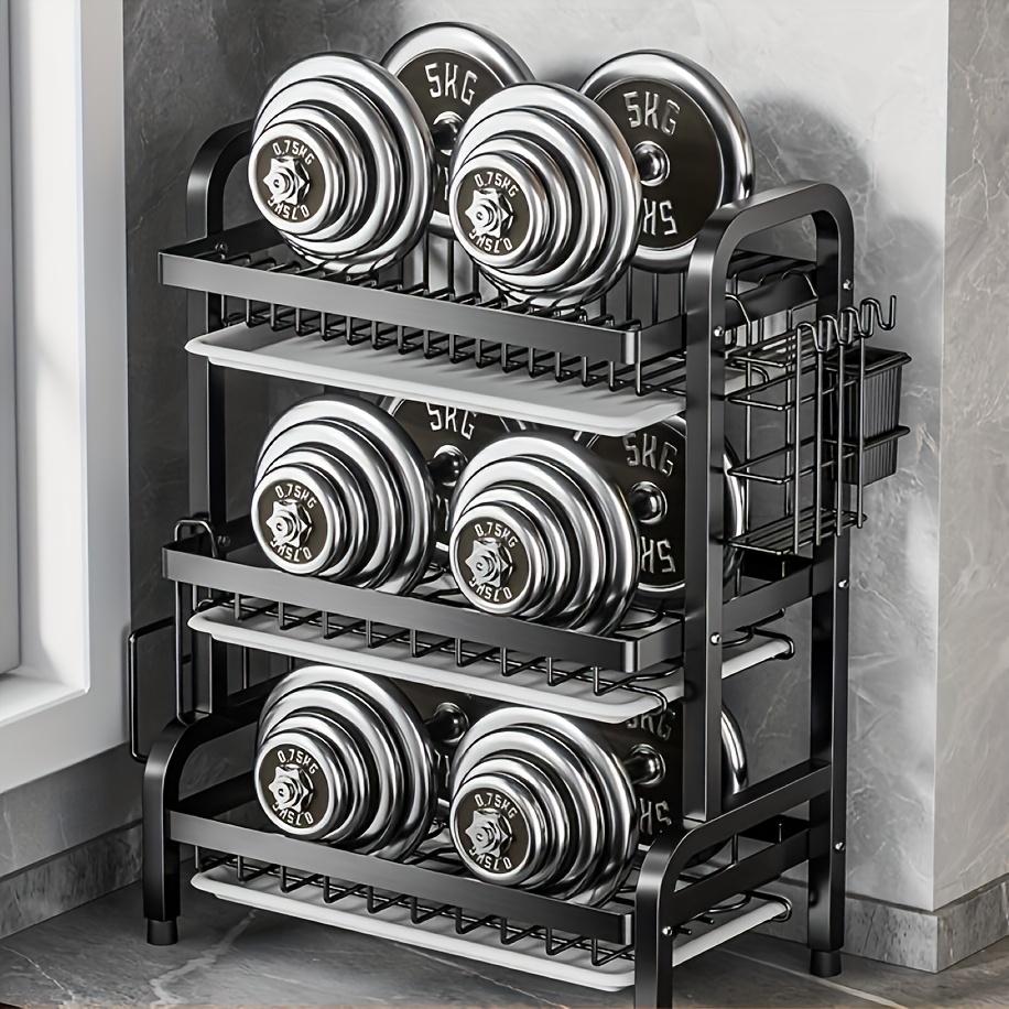 1 Set Premium Carbon Steel 3-Tier Dish Rack with Drainboard - Large Capacity Kitchen Organizer for Dishes, Utensils, Cutlery & Chopping Board Storage