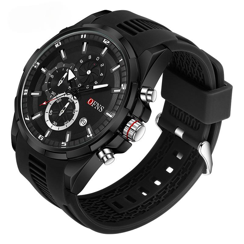 Quartz hodinky Multifunkční šestijehličkové tříoké chronograf Quartz hodinkový kalendář Pánské obchodní hodinky