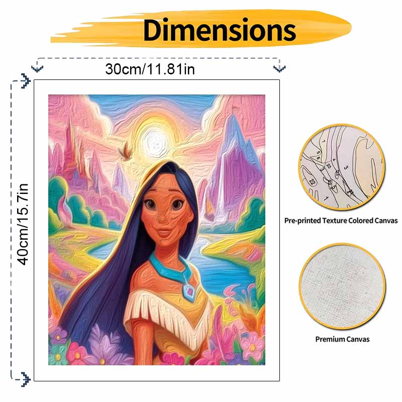 Disney Pocahontas Oil Painting Art Painting Kit, Handmade Diy Art Painting Home Wall Decoration with Colorful Scenic Landscape Canvas