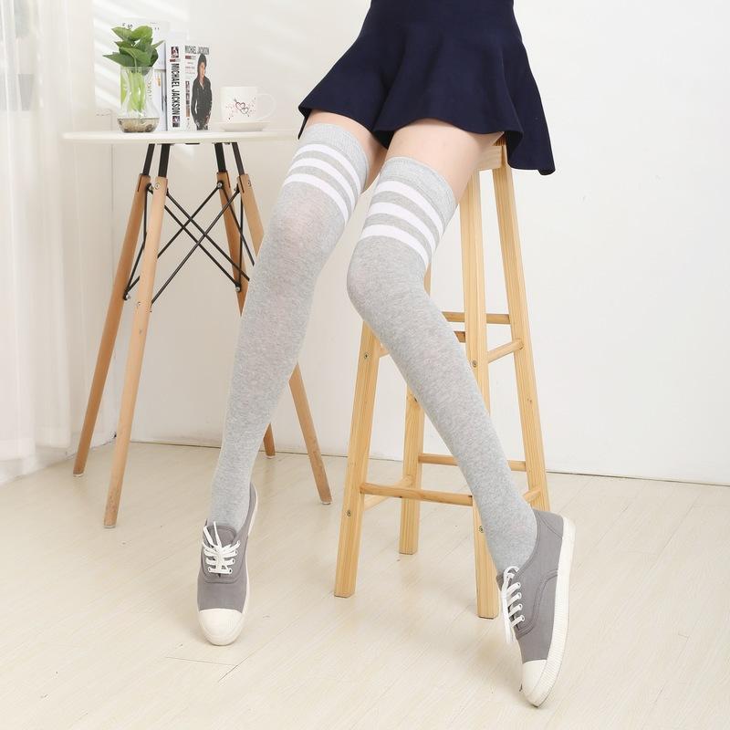 Three Bar Stockings High Tube Socks Combed Cotton Knee Long Chicken Feet Socks Sports Football Socks Adult Student Socks Women