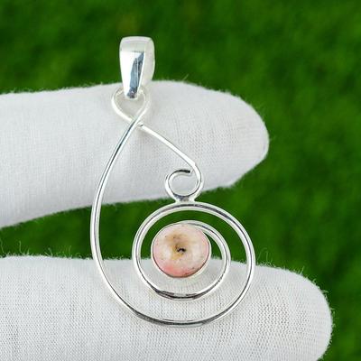 Natural Pink Opal Gemstone Indian Jewelry 925 Sterling Silver Pendant For Girls