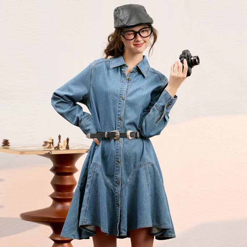 

Sancai Duxing 2025 Autumn Irregular A-Line Denim Dress S