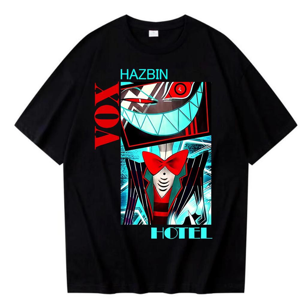 Hazbins Hotels Graphic Cotton shirt Men Retro 2026 hit show TV drama Summer unisex Harajuku Fashion Short sleeve Loose Tshirt