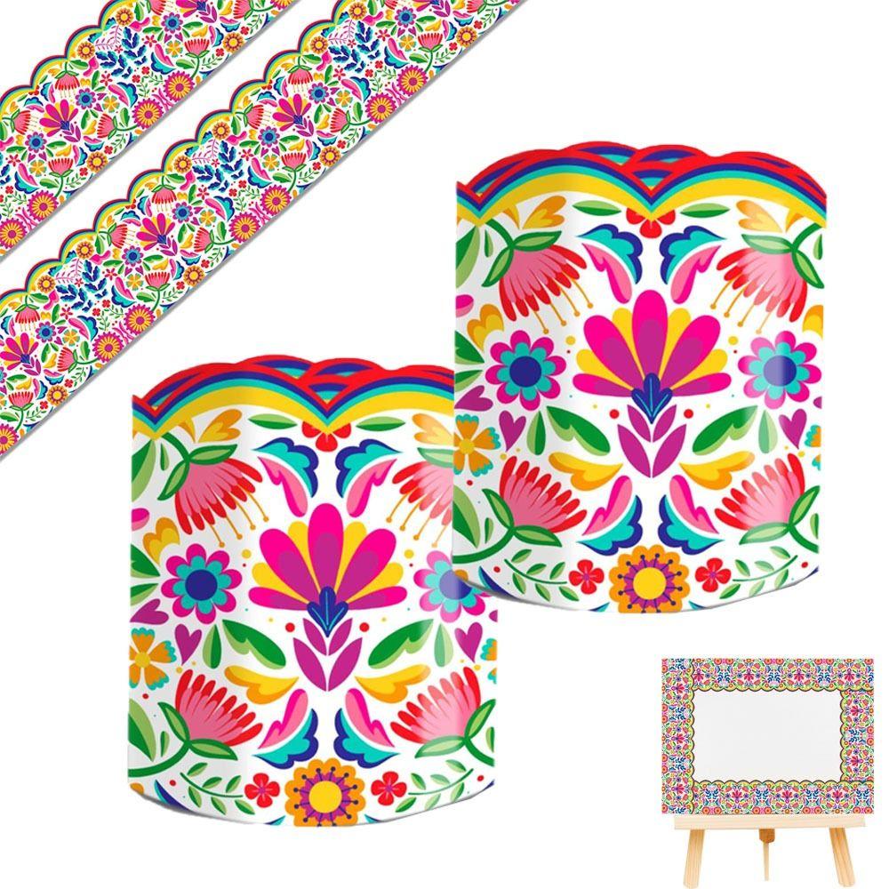 Mexican Flowers Border Decorative Sticker Self Adhesive DIY Poster Border Stickers Black Board Decorative Stickers