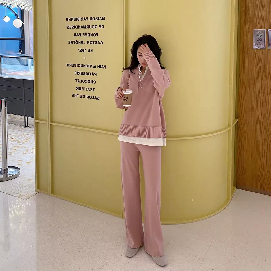 Women Autumn Sweater Suits Pullover with Knitted Wide Leg Pants Two Piece Sets Tracksuits Ladies Outfits Winter Clothes