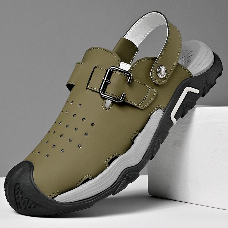 

Summer Breathable Men s Bag Head Sandals Hollow Mesh Hole Shoes Outdoor Non-slip Loafers Lightweight Sports Leisure Beach Shoes 45 армия зеленый