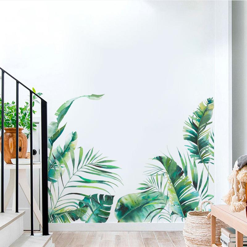 Tropical Leaves Wall Stickers, Green Botanical Removable Decals for Living Room Bedroom Home Interior Wall Decor