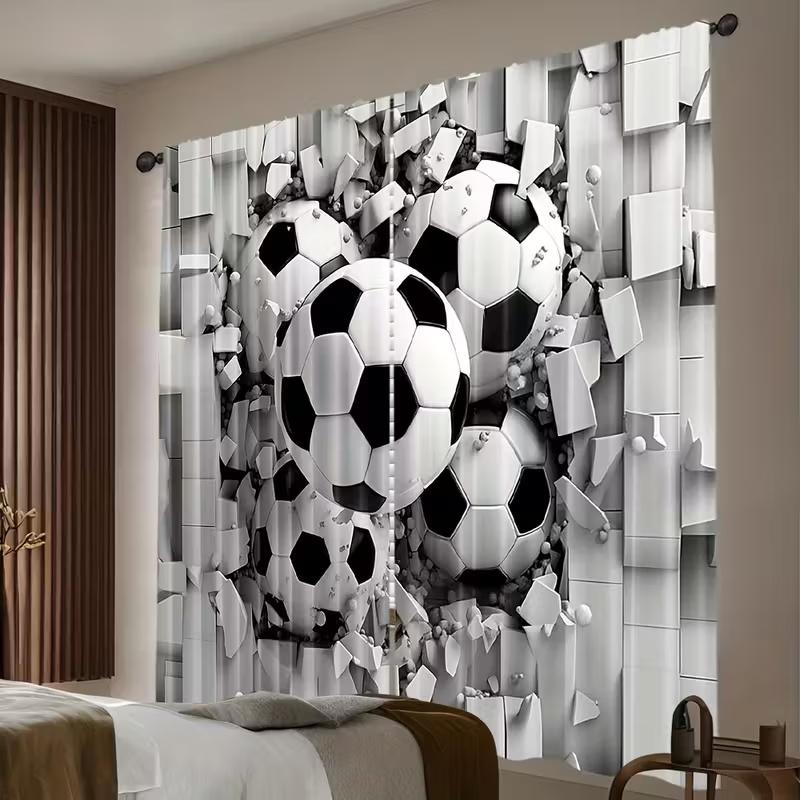 2 Pcs Football print curtains,suitable for bedroom,living room kitchen decoration,home decoration,window decoration