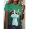 Sommer Rund Hals 3D Dyreprint Topp Moteable Casual Kortarmet Dame T-skjorter