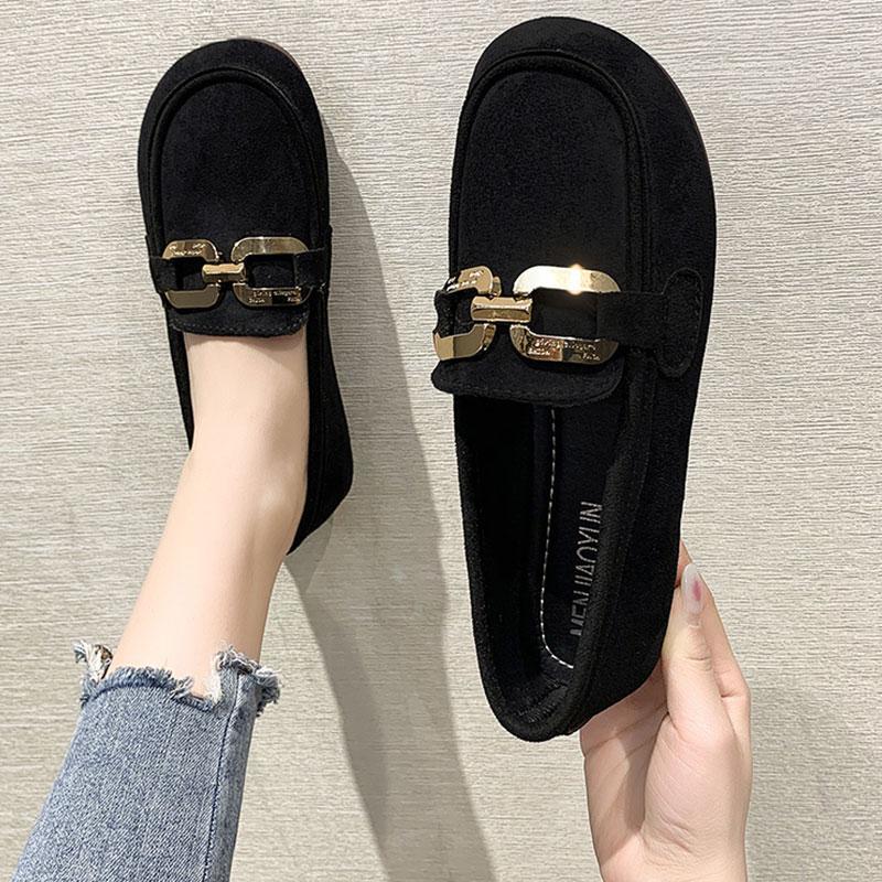 Ladies Footwear Slip-on Round Toe Women's Flat Loafers Shoes Black Social Lastest Elegant Dress Fashionable 2025 Trend Sale Non