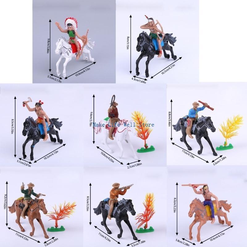  Pack Of 8 Cowboy Horse and Indian Figurines Plastic Office Desk Decoration for Kids and Adults