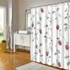 1 Strawberry Pattern Shower Curtain - Polyester Fabric with Hooks, White Background, Delicate Strawberry and Leaf Pattern
