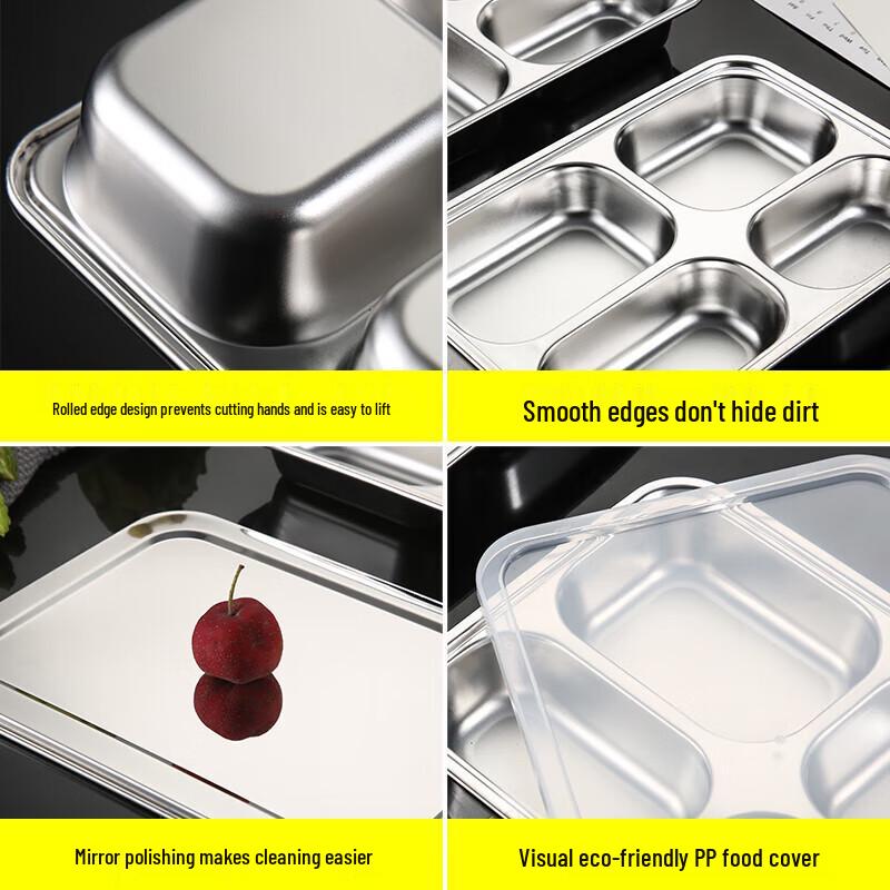 304 Stainless Steel 5-Compartment Deep Meal Tray with Lid
